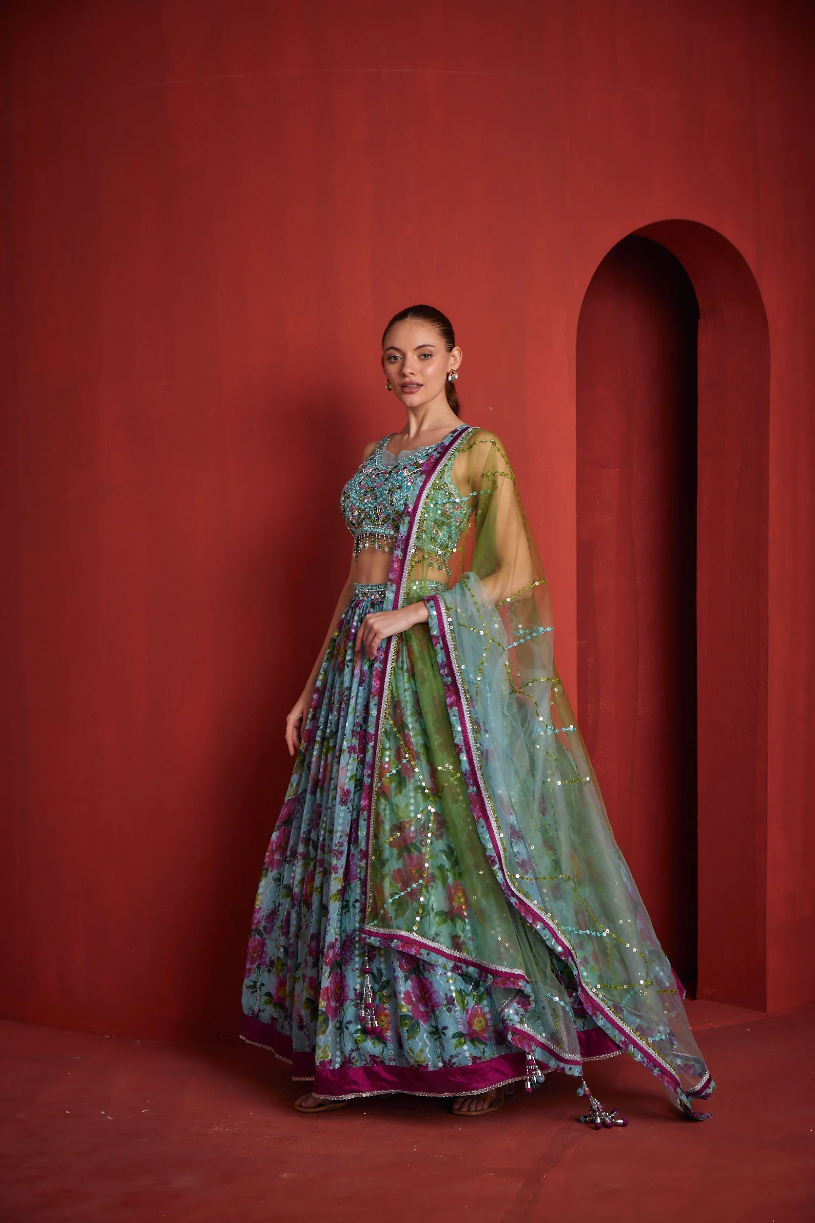 Neerus Womens Sea Green Colour Ghagra Set - Image 3