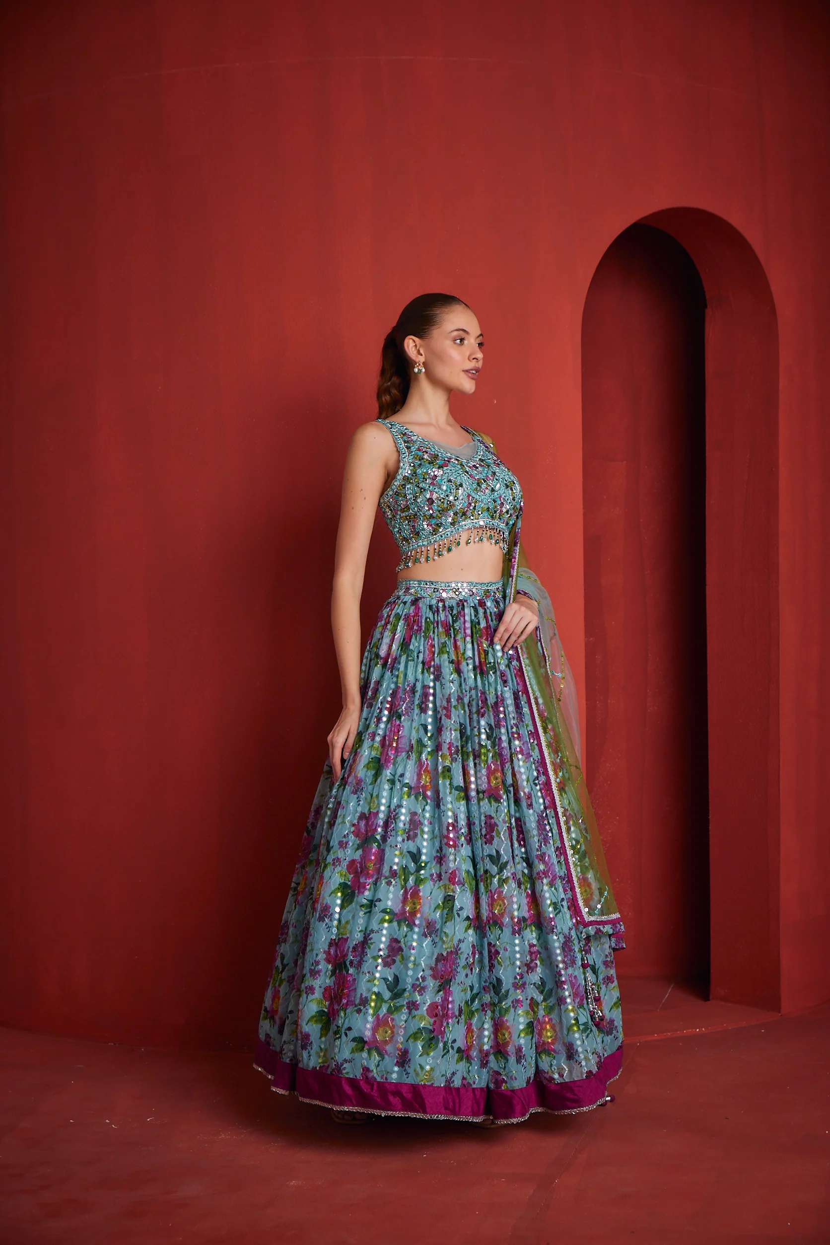 Neerus Womens Sea Green Colour Ghagra Set - Image 4
