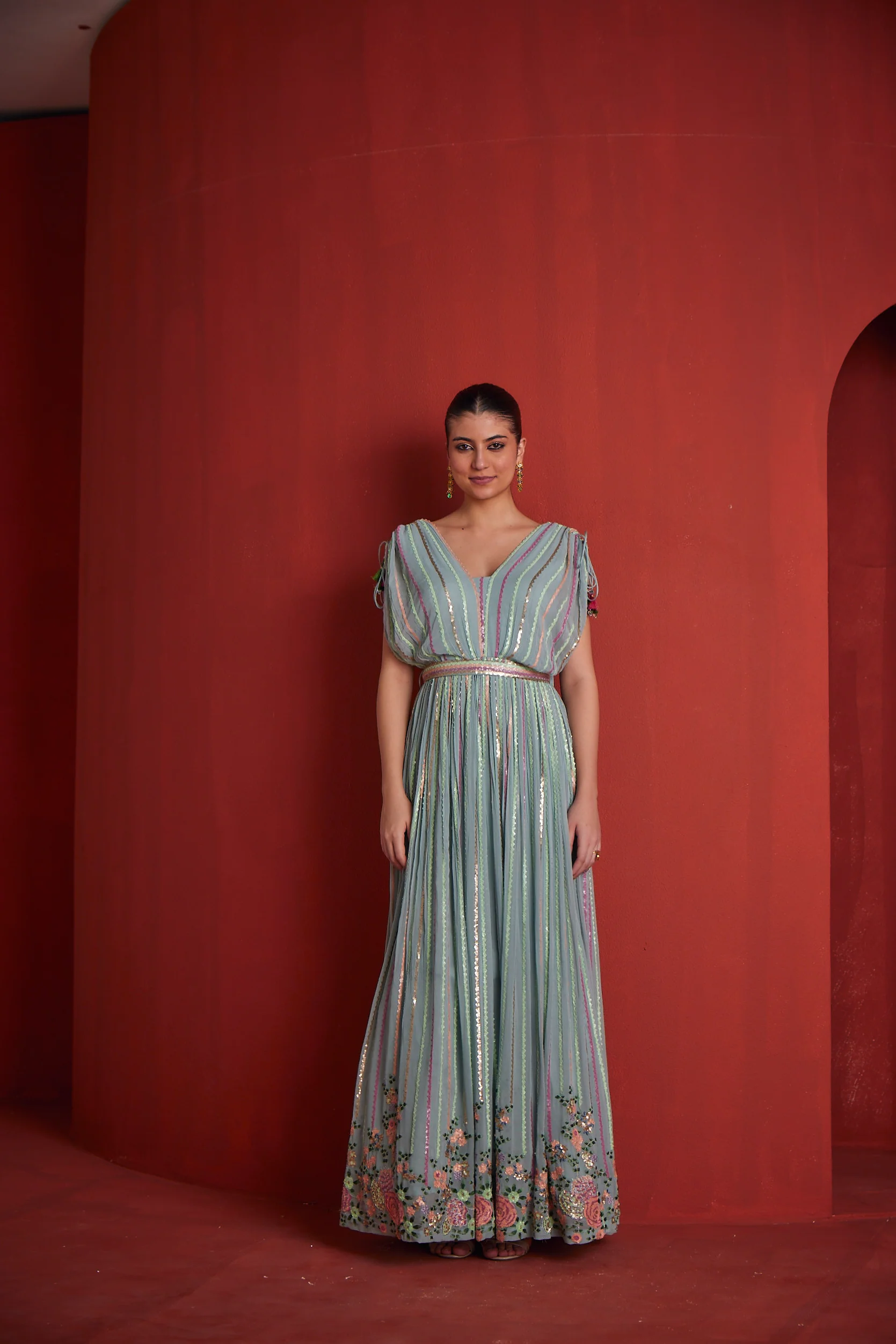 Neerus Womens Sea Green Georgette Gown
