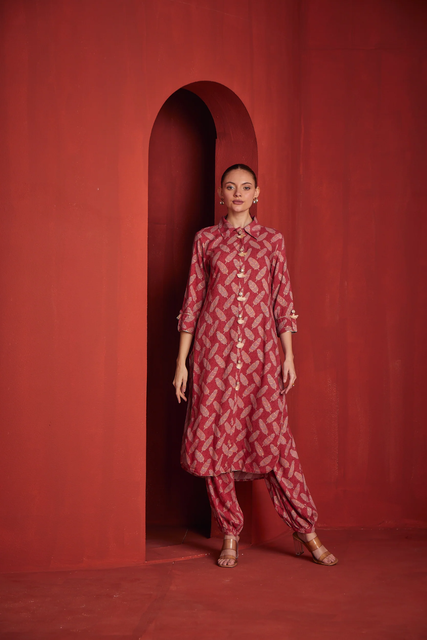 Neerus Womens Tomato Color Rayon Fabric Kurta Salwar - Image 2