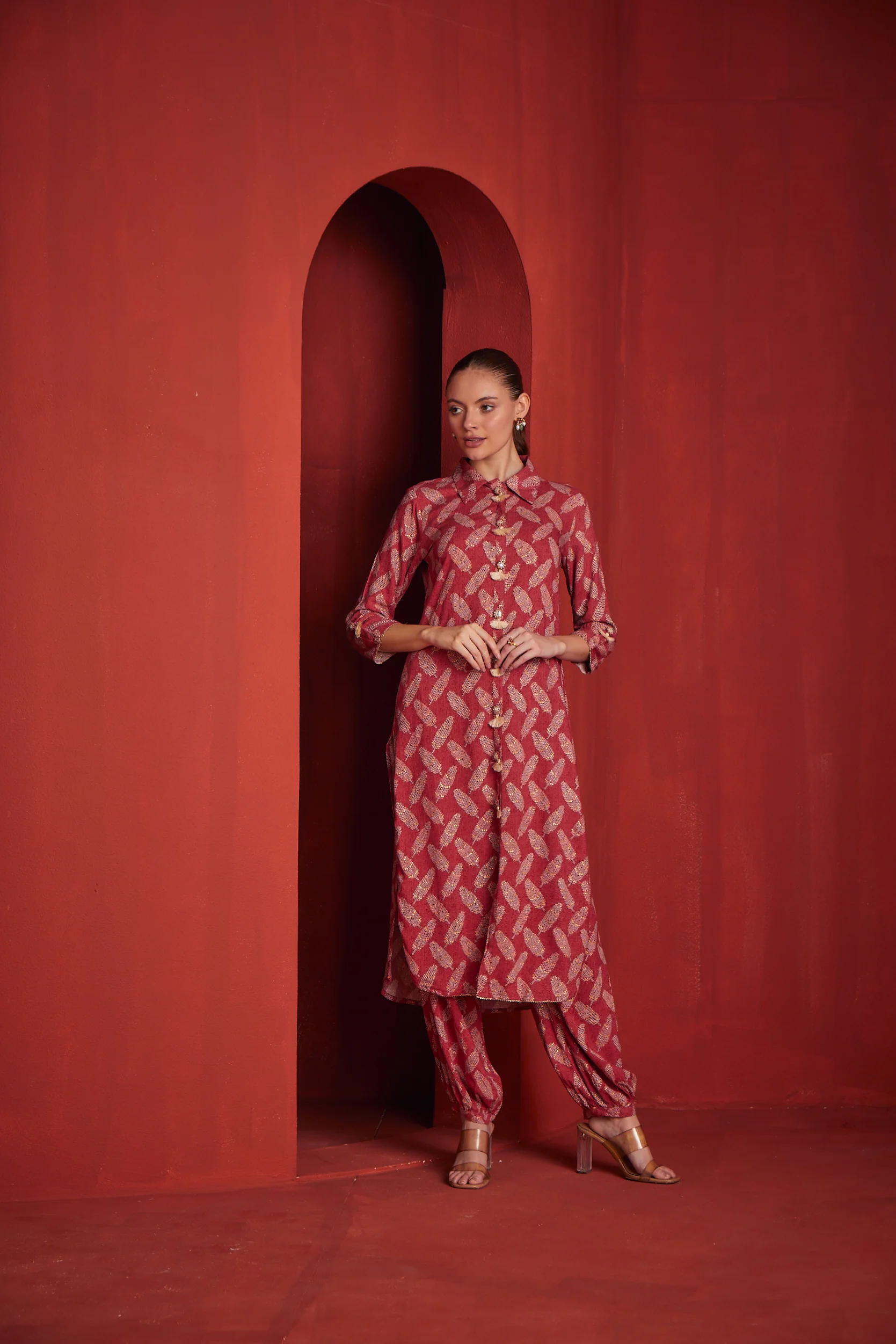 Neerus Womens Tomato Color Rayon Fabric Kurta Salwar - Image 3