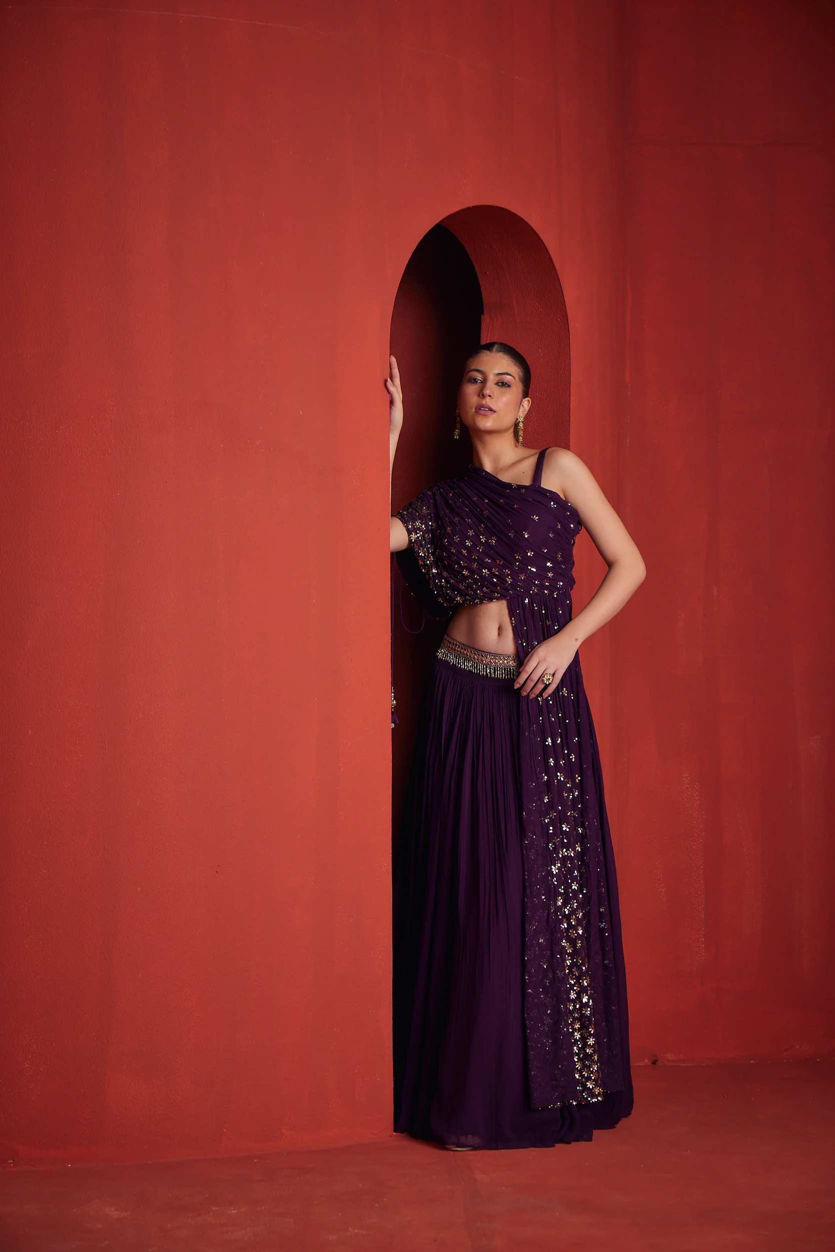 Neerus Womens Wine Color Georgette Fabric Ghagra Set - Image 2