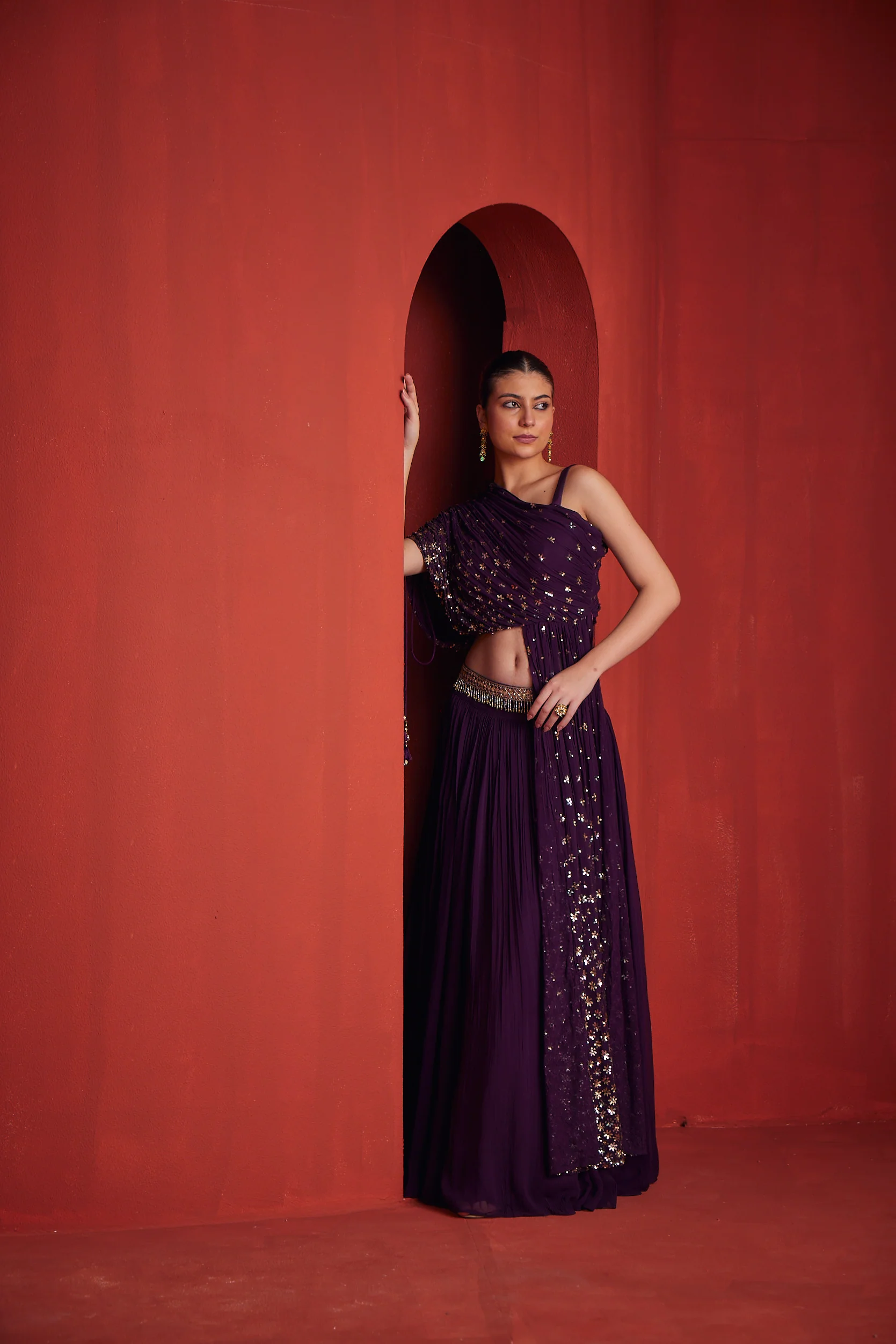 Neerus Womens Wine Color Georgette Fabric Ghagra Set - Image 3
