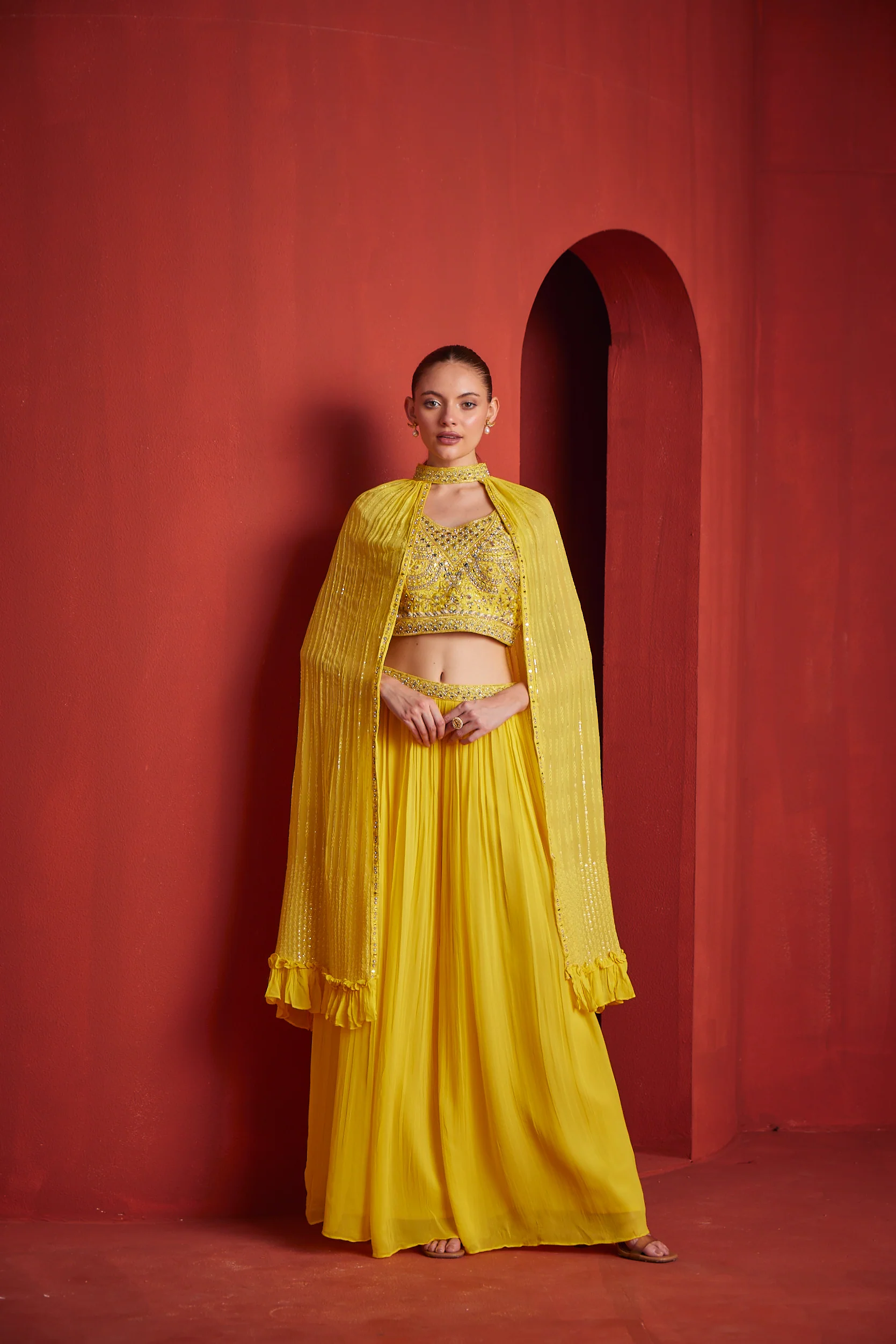 Neerus Womens Yellow Color Georgette Fabric Fusion Suit Set - Image 4