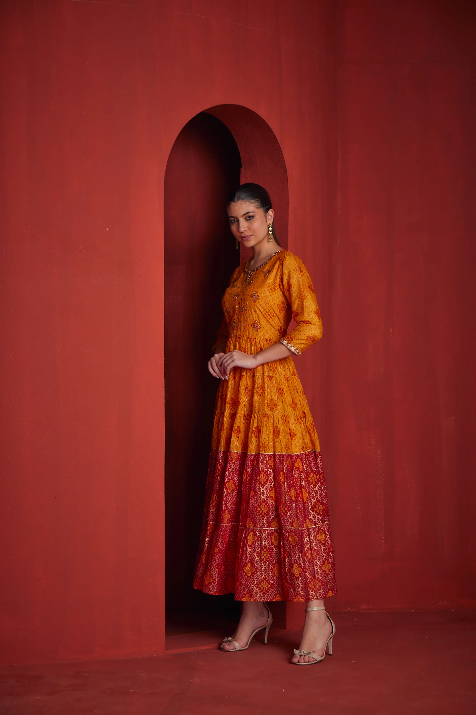 Neerus Womens Yellow Georgette Fabric Dress - Image 2