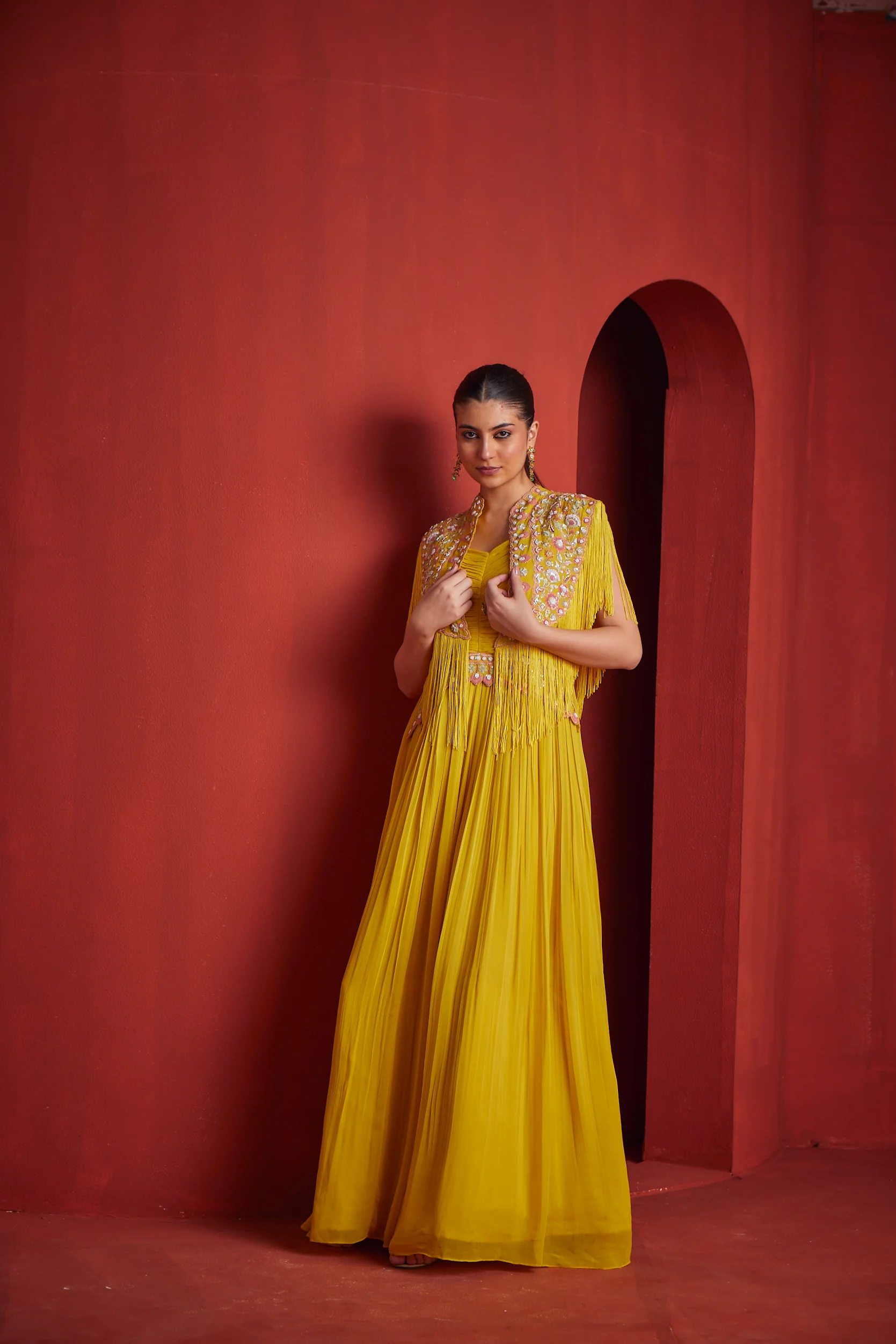 Neerus Womens Yellow Georgette Fabric Suit Set - Image 2
