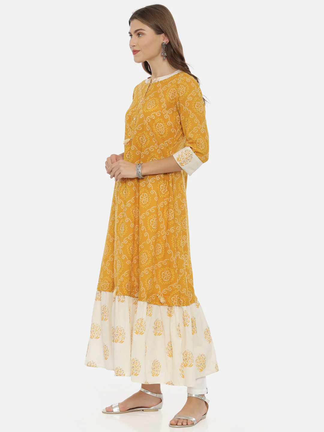 Neerus Yellow Bandhani Anarkali Kurta - Image 3