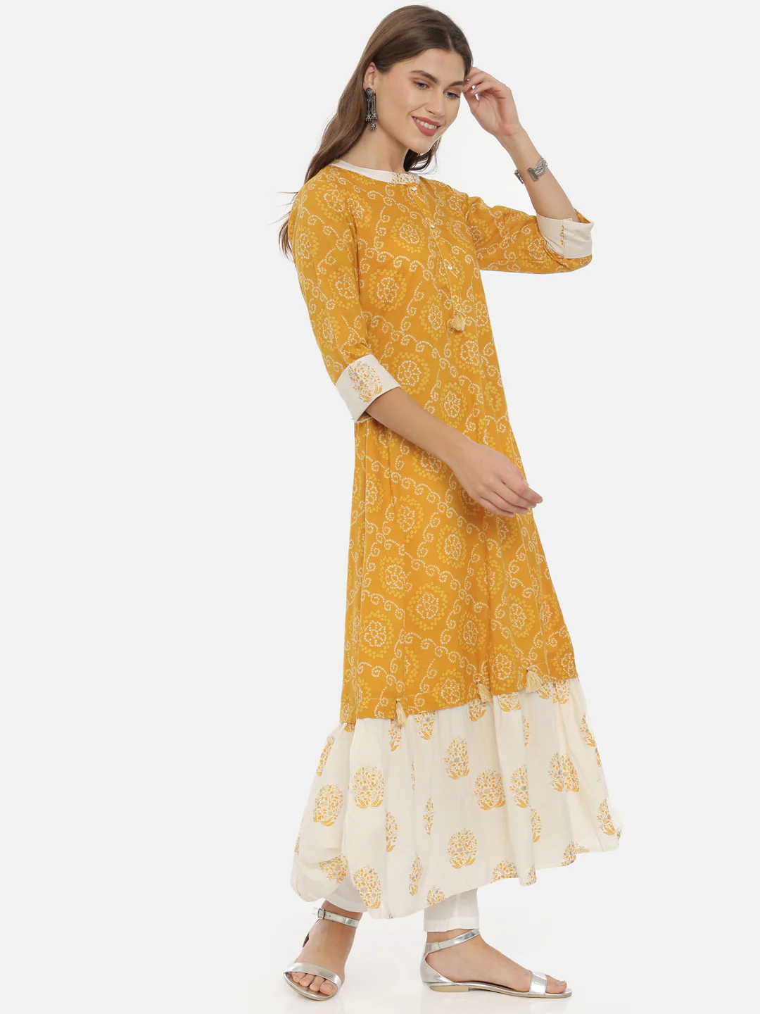 Neerus Yellow Bandhani Anarkali Kurta - Image 4