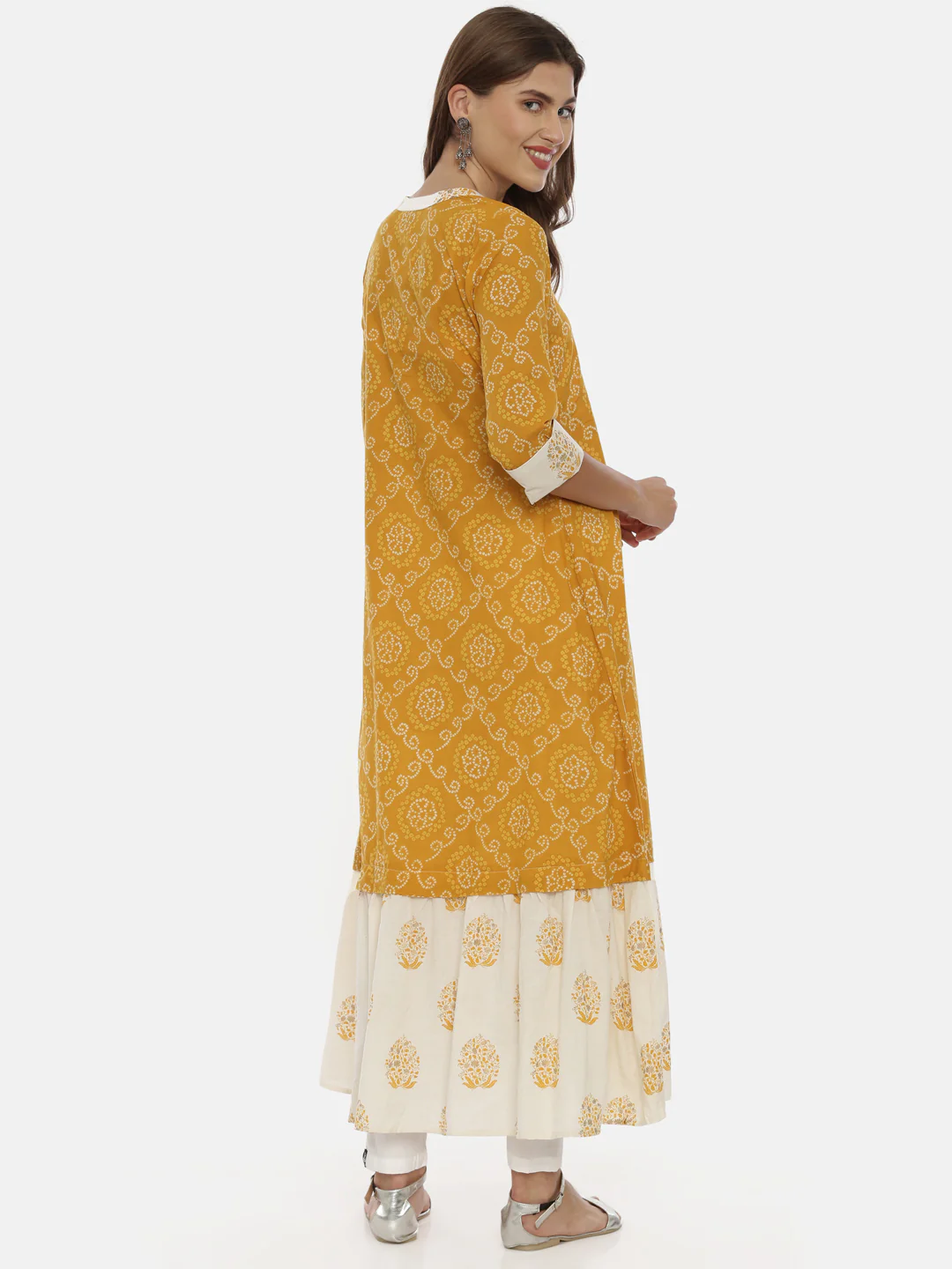 Neerus Yellow Bandhani Anarkali Kurta - Image 5
