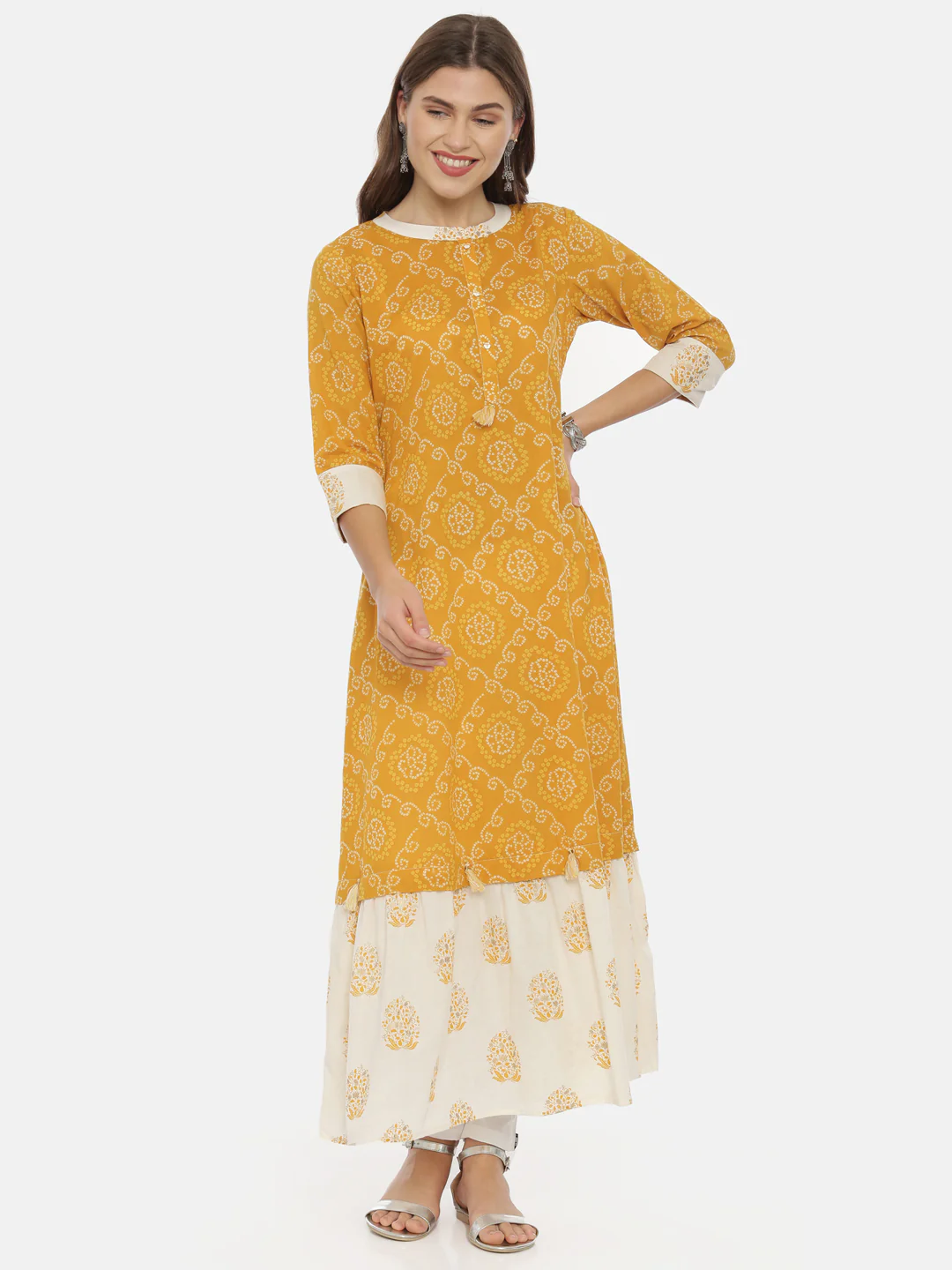 Neerus Yellow Bandhani Anarkali Kurta - Image 6