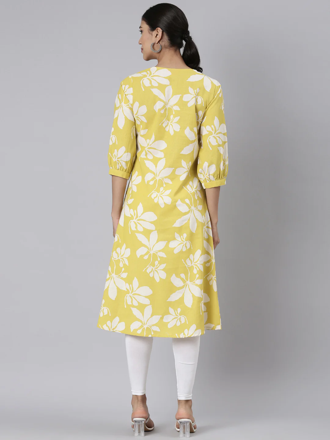 Neerus Yellow Casual Floral Straight Kurta - Image 3