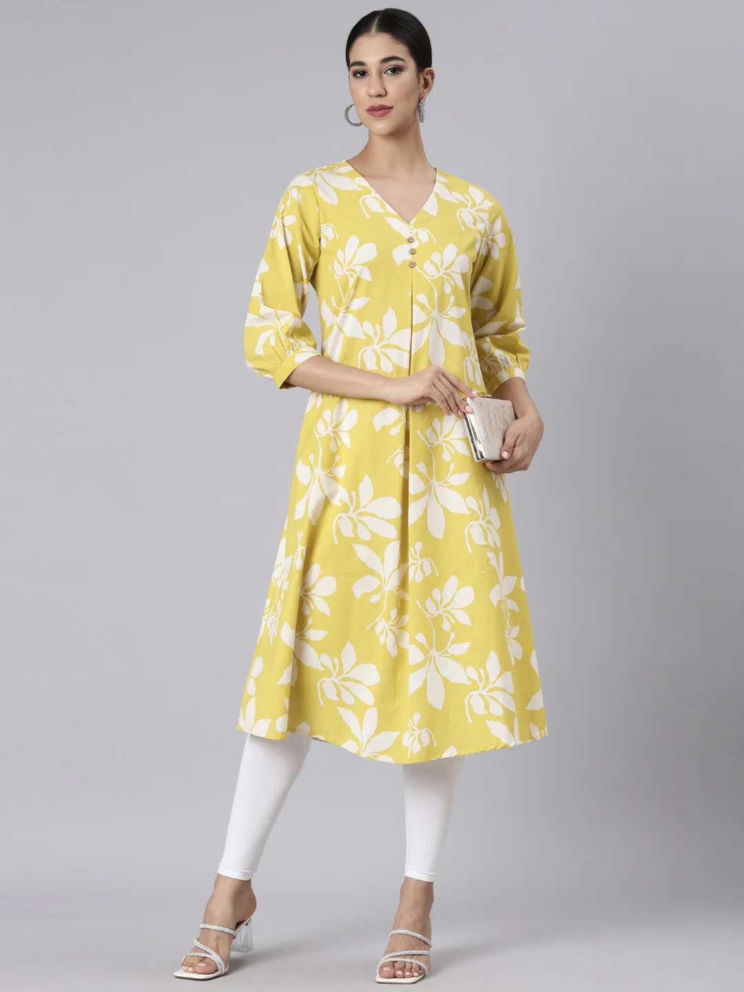 Neerus Yellow Casual Floral Straight Kurta - Image 5