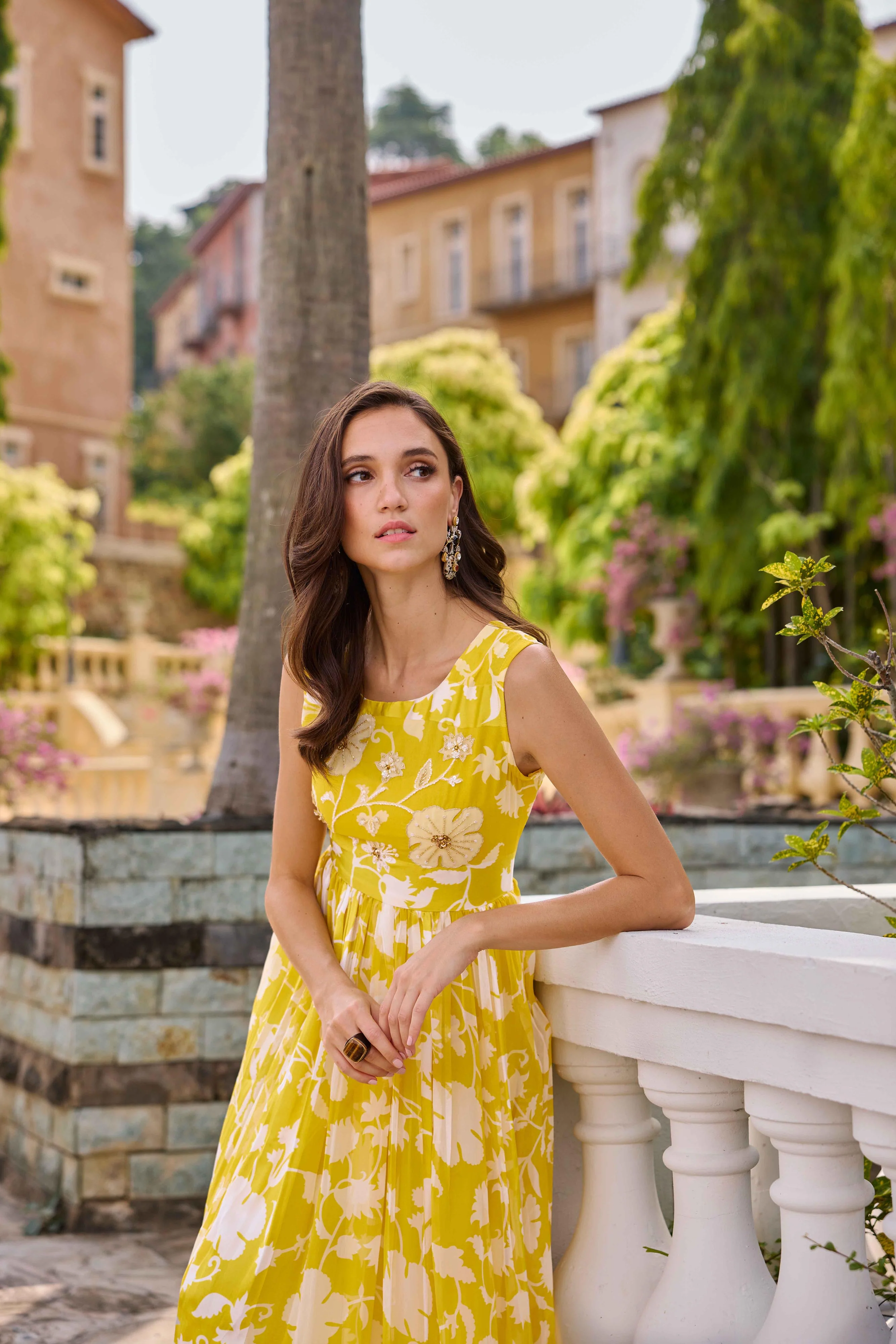Neerus Yellow Casual Maxi Floral Dresses - Image 4