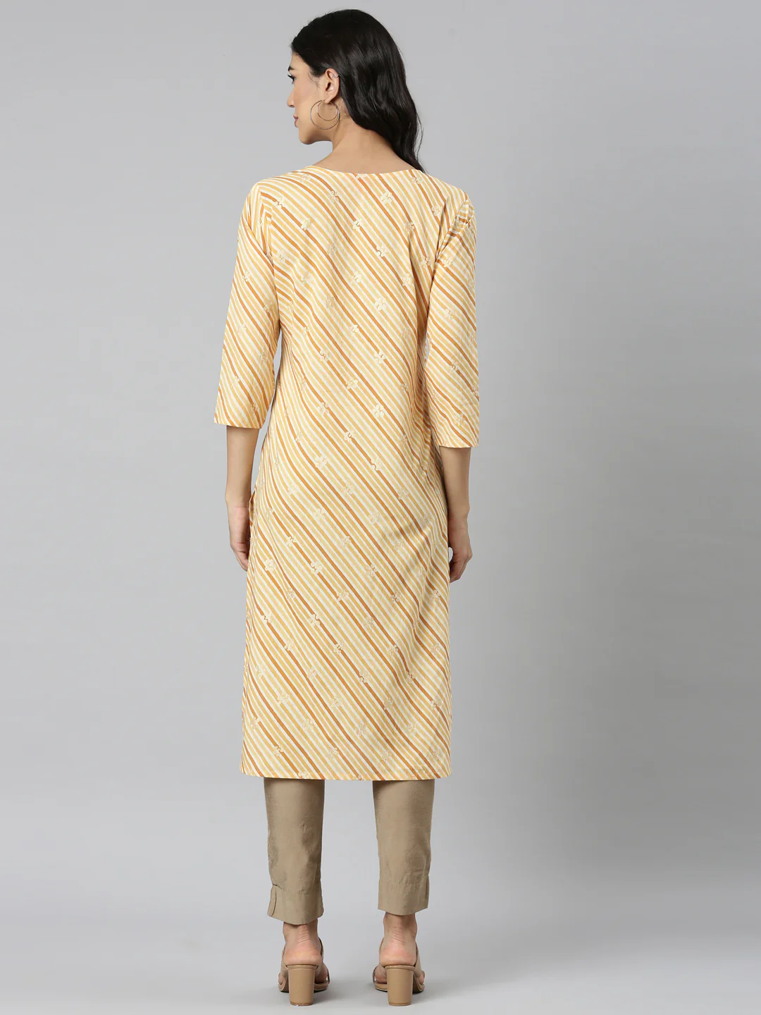 Neerus Yellow Casual Striped Straight Kurta - Image 4