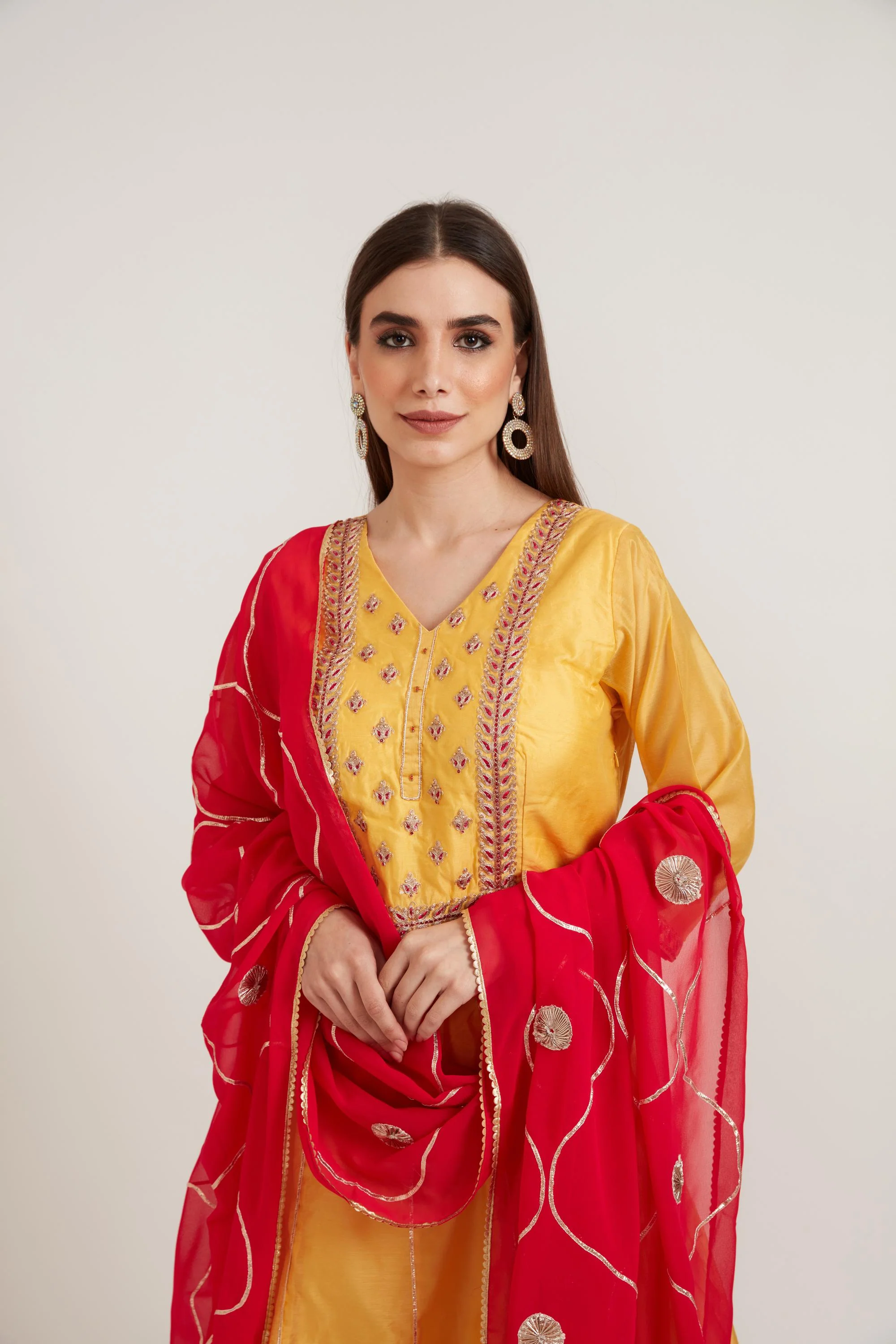 Neerus Yellow Color Chanderi Fabric Anarkali Suit - Image 2
