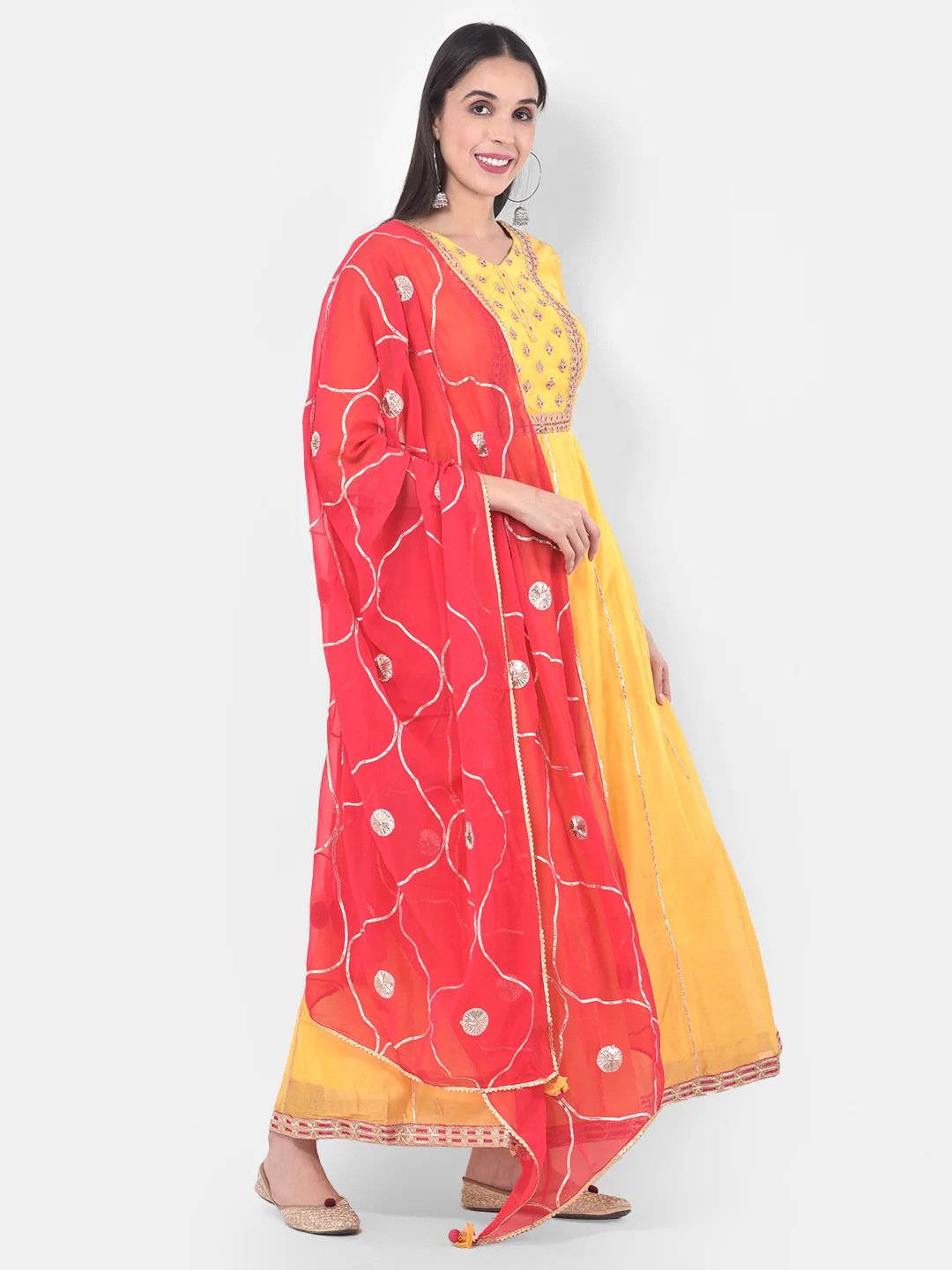 Neerus Yellow Color Chanderi Fabric Anarkali Suit - Image 3
