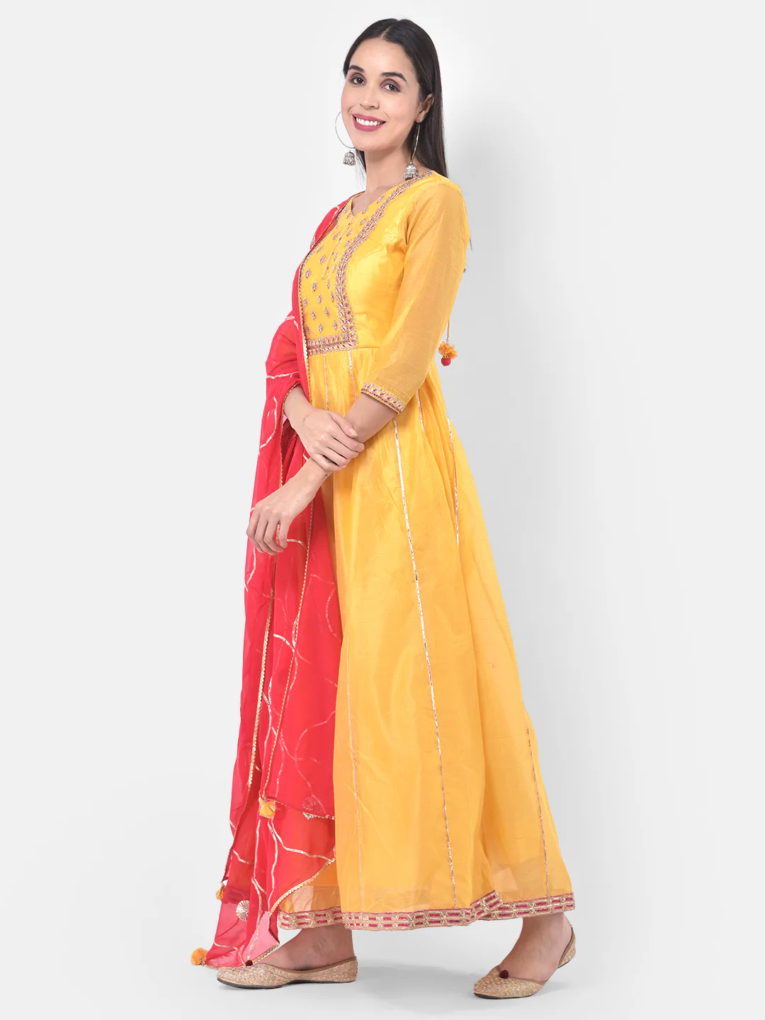 Neerus Yellow Color Chanderi Fabric Anarkali Suit - Image 4