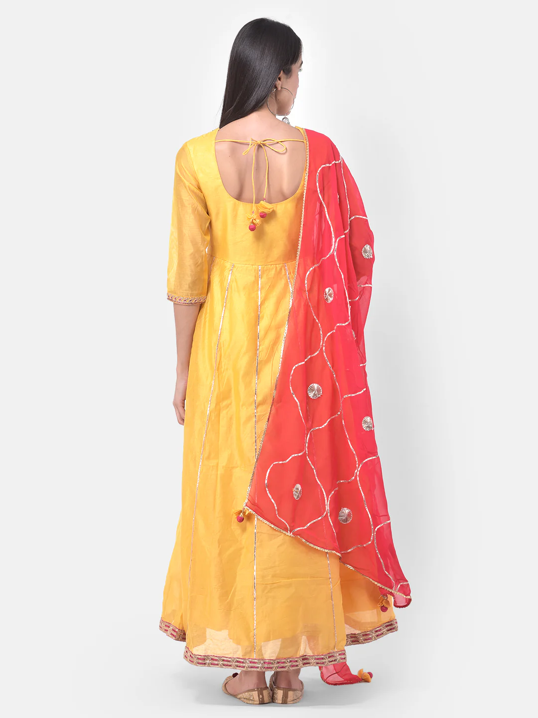 Neerus Yellow Color Chanderi Fabric Anarkali Suit - Image 5
