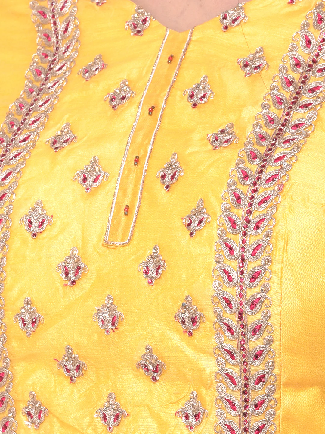 Neerus Yellow Color Chanderi Fabric Anarkali Suit - Image 6