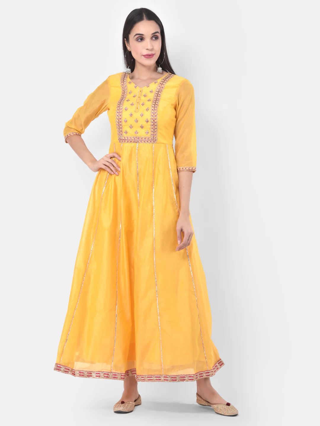 Neerus Yellow Color Chanderi Fabric Anarkali Suit - Image 7