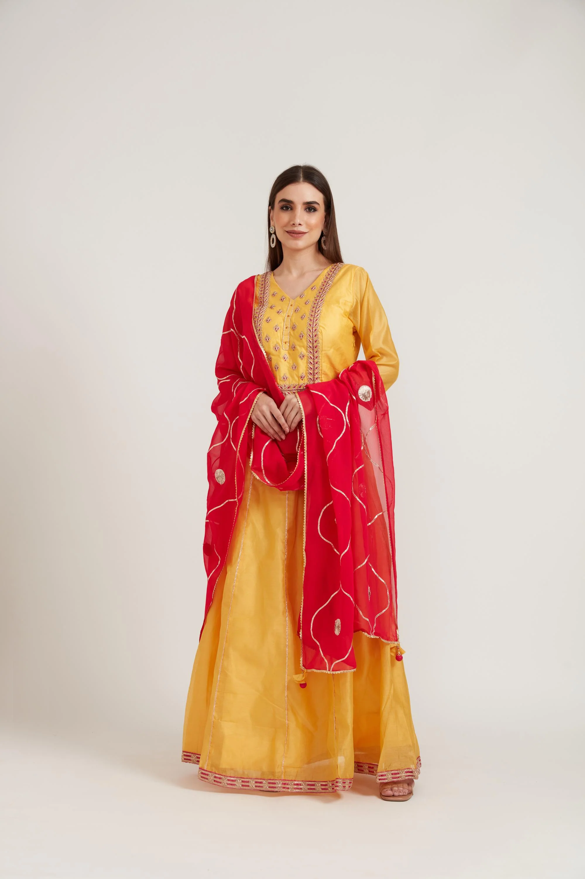 Neerus Yellow Color Chanderi Fabric Anarkali Suit - Image 9