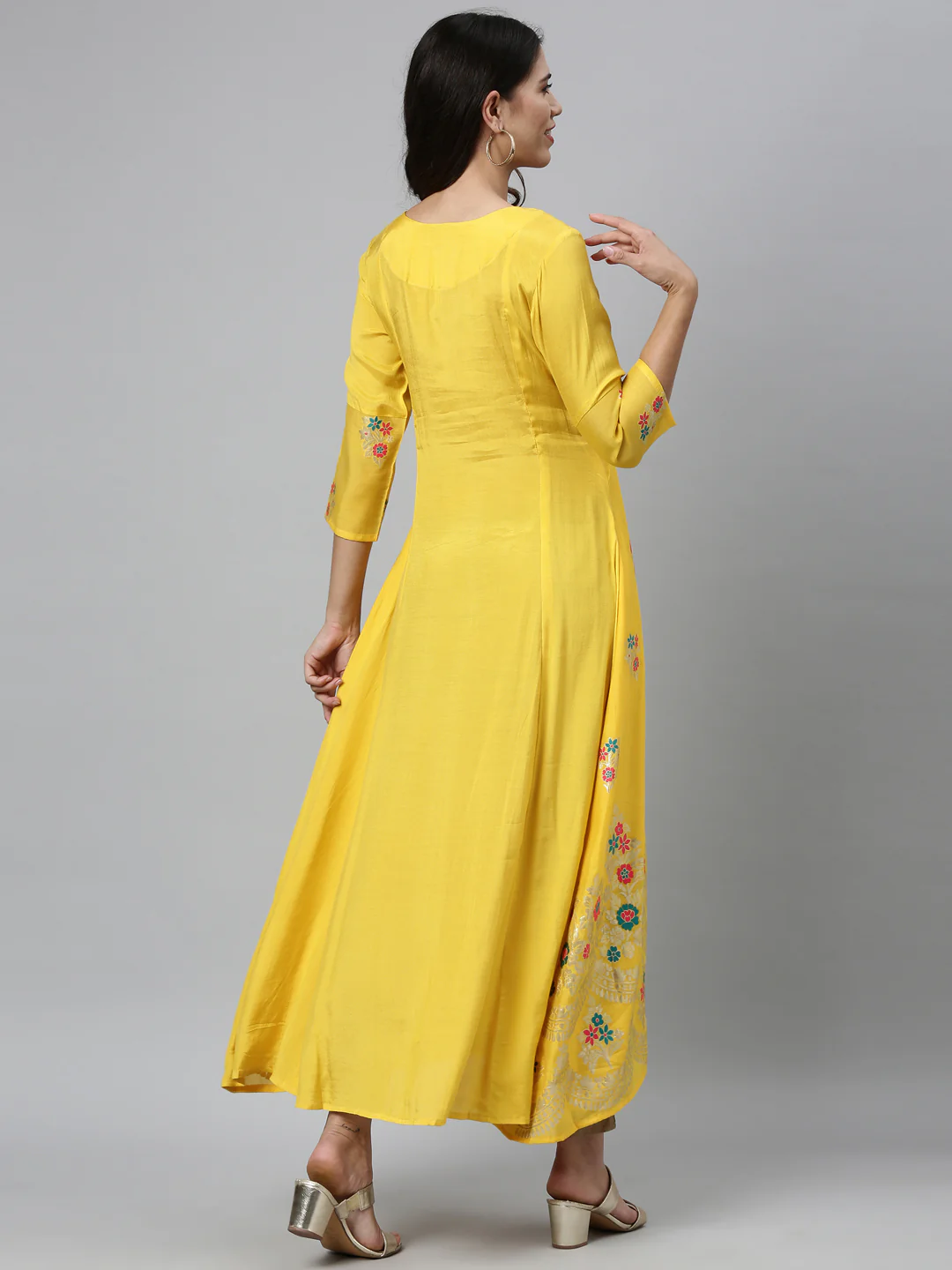 Neerus Yellow Colour Dress Chanderi Fabric Kurta - Image 4