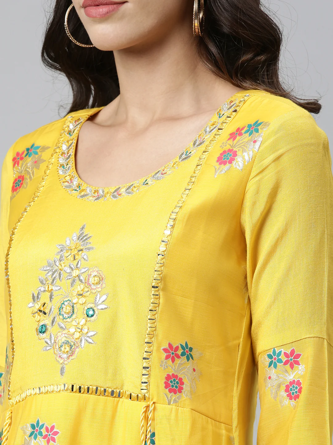 Neerus Yellow Colour Dress Chanderi Fabric Kurta - Image 5