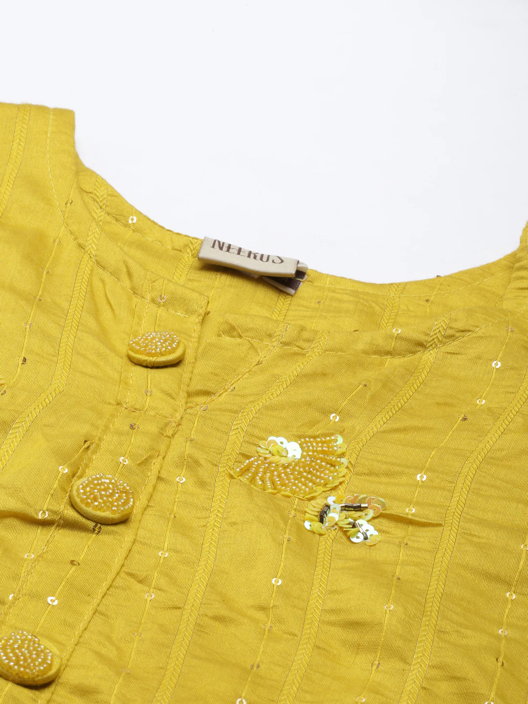 Neerus Yellow Color Chanderi Fabric Kurta Set - Image 2