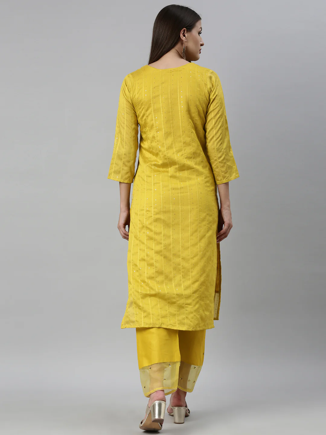 Neerus Yellow Color Chanderi Fabric Kurta Set - Image 5