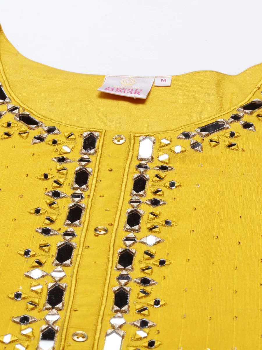 Neerus Yellow Color Chanderi Fabric Tunic - Image 2
