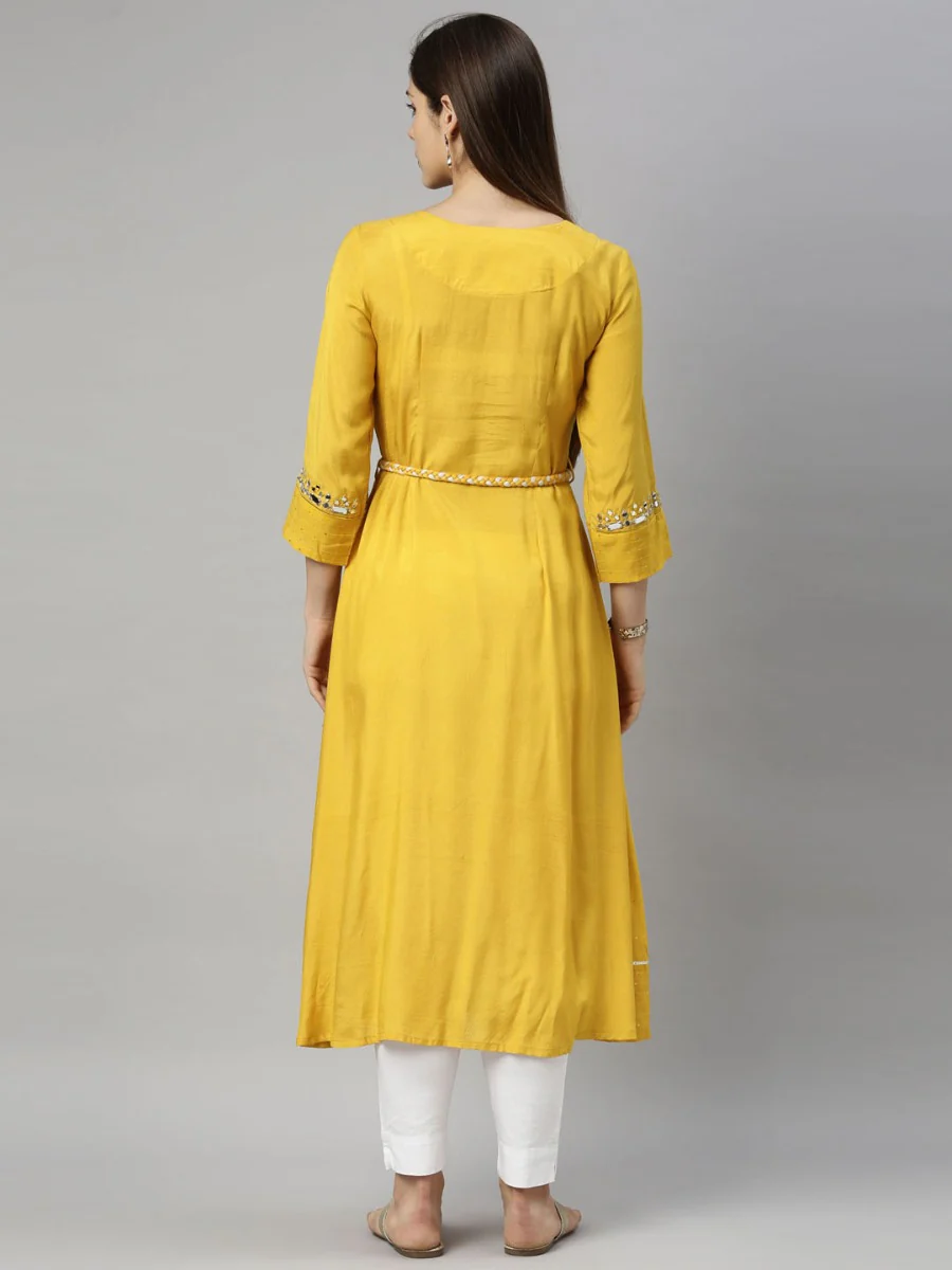 Neerus Yellow Color Chanderi Fabric Tunic - Image 6