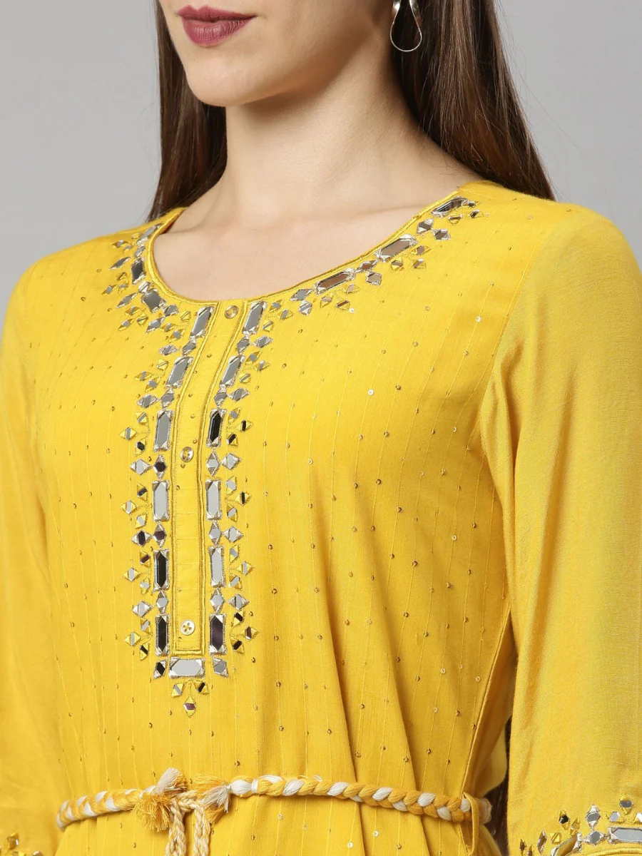 Neerus Yellow Color Chanderi Fabric Tunic - Image 8