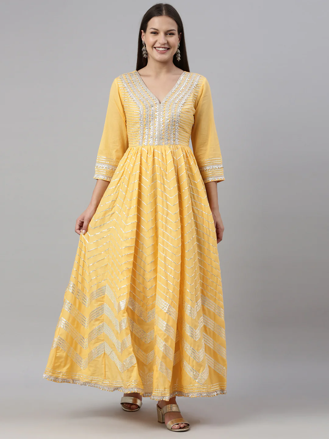 Neerus Yellow Color Cotton Fabric Kurta