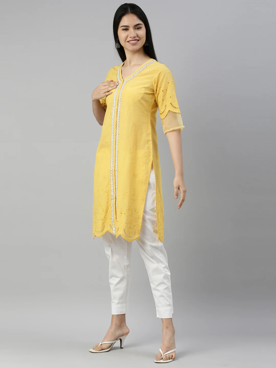 Neerus Yellow Color Cotton Fabric Kurta - Image 2