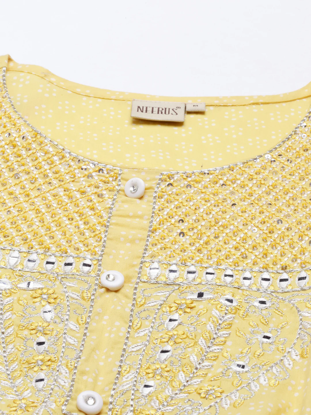 Neerus Yellow Color Cotton Fabric Tunic - Image 2