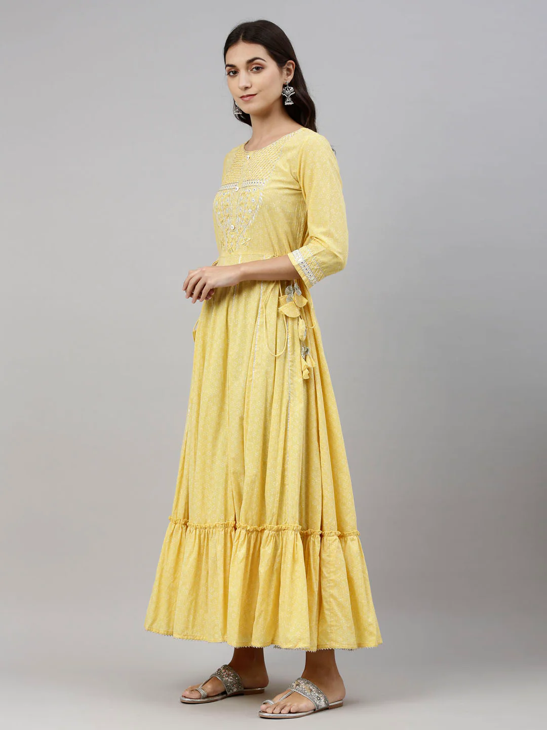 Neerus Yellow Color Cotton Fabric Tunic - Image 4