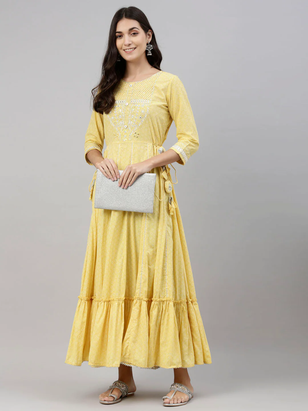 Neerus Yellow Color Cotton Fabric Tunic - Image 7