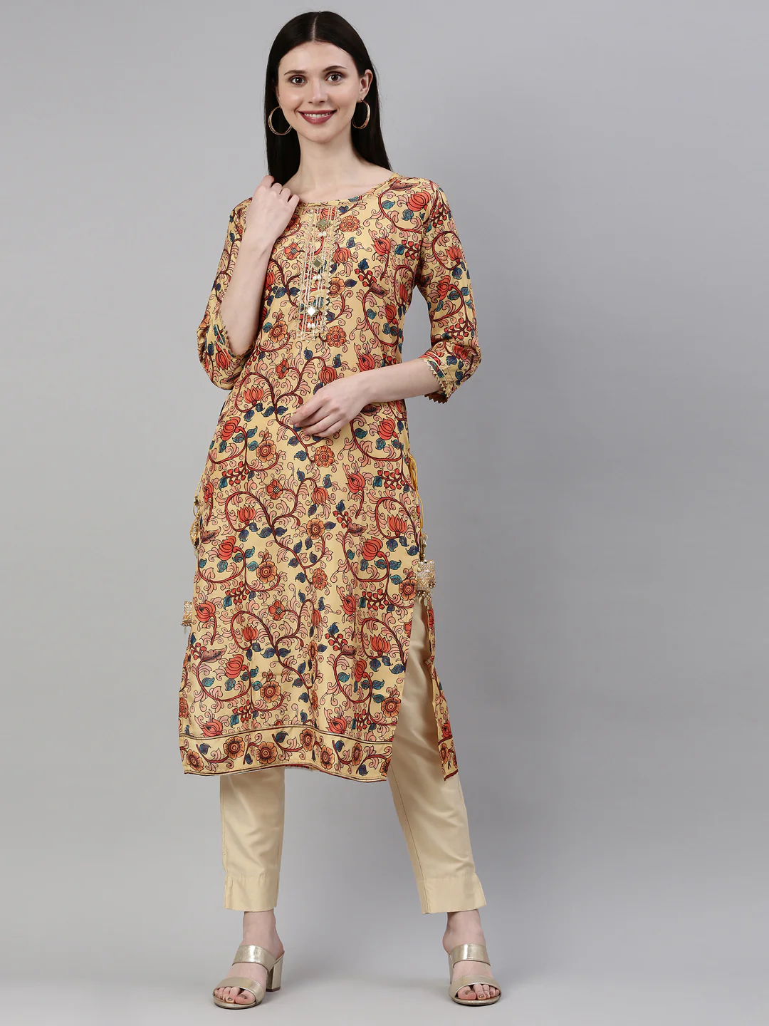 Neerus Yellow Color Dupion Silk Fabric Kurta