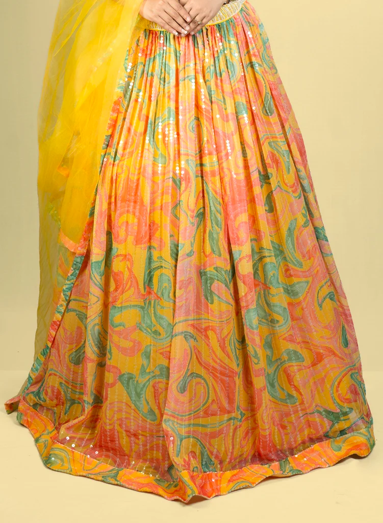Neerus Yellow Color Georgette Fabric Ghagra Set - Image 4