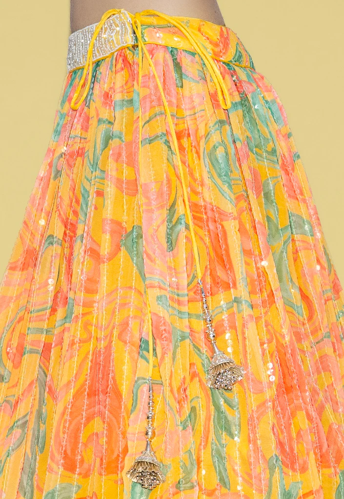 Neerus Yellow Color Georgette Fabric Ghagra Set - Image 7