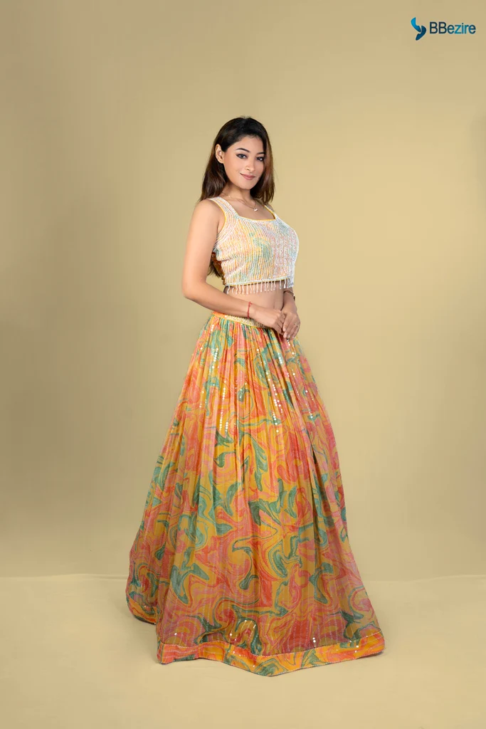 Neerus Yellow Color Georgette Fabric Ghagra Set - Image 9