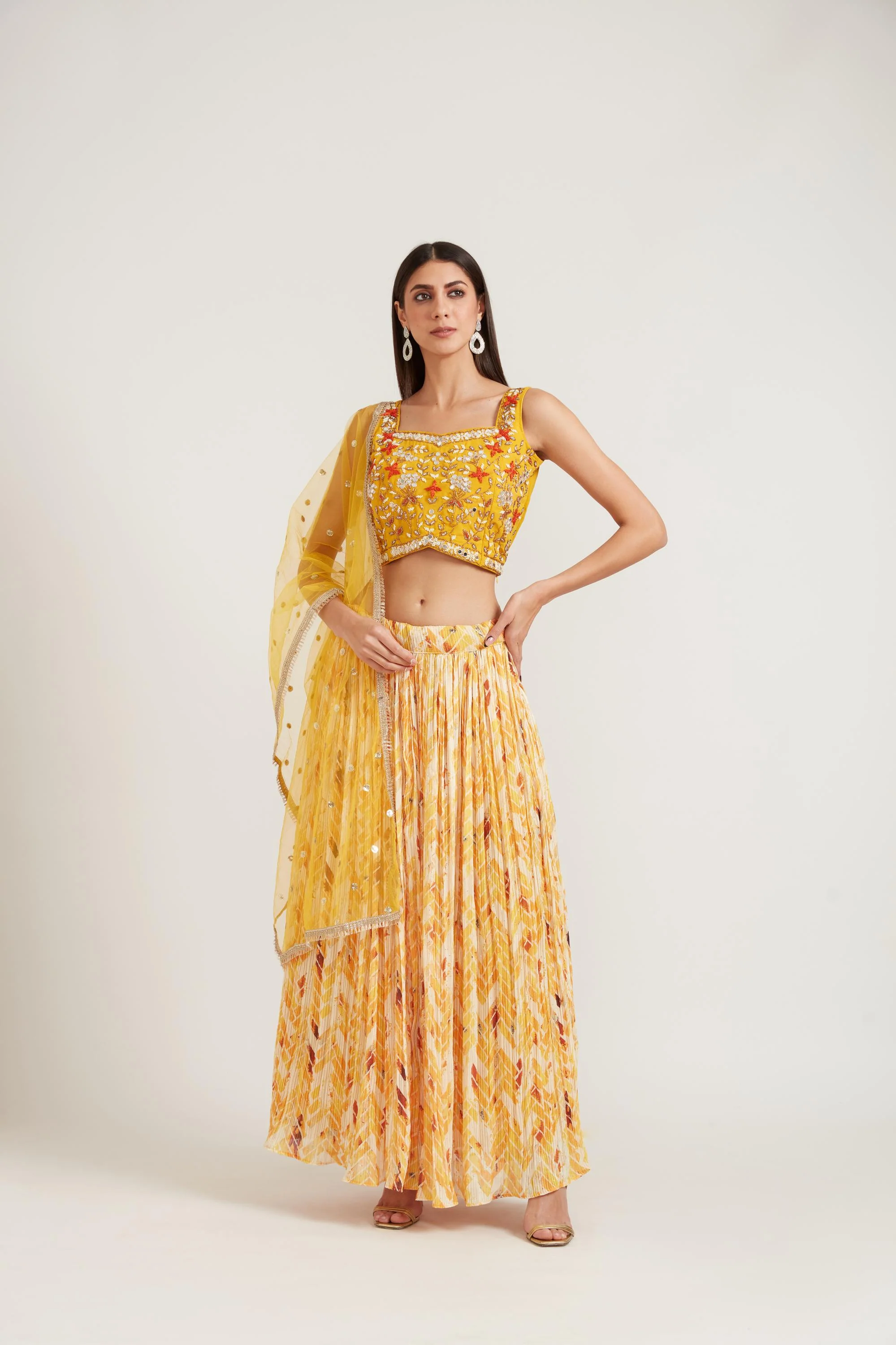 Neerus Yellow Color Georgette Fabric Ghagra Set