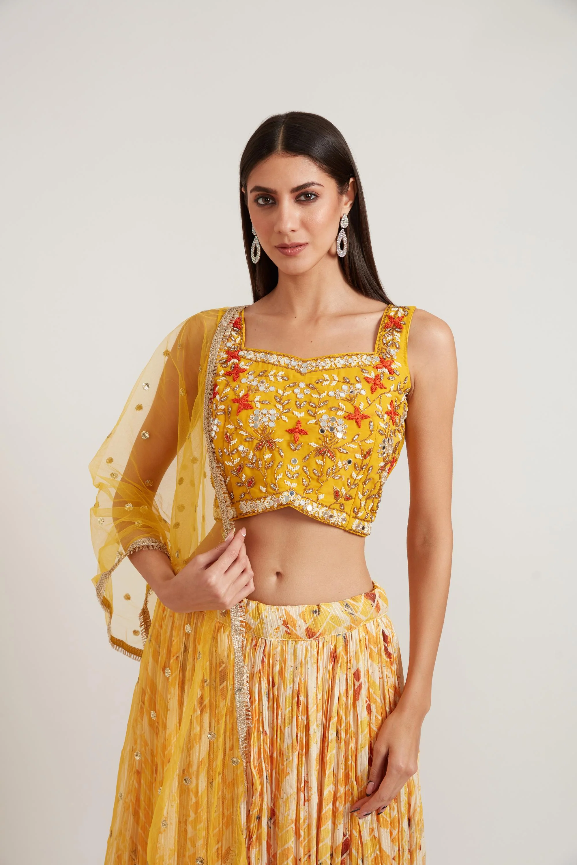 Neerus Yellow Color Georgette Fabric Ghagra Set - Image 2