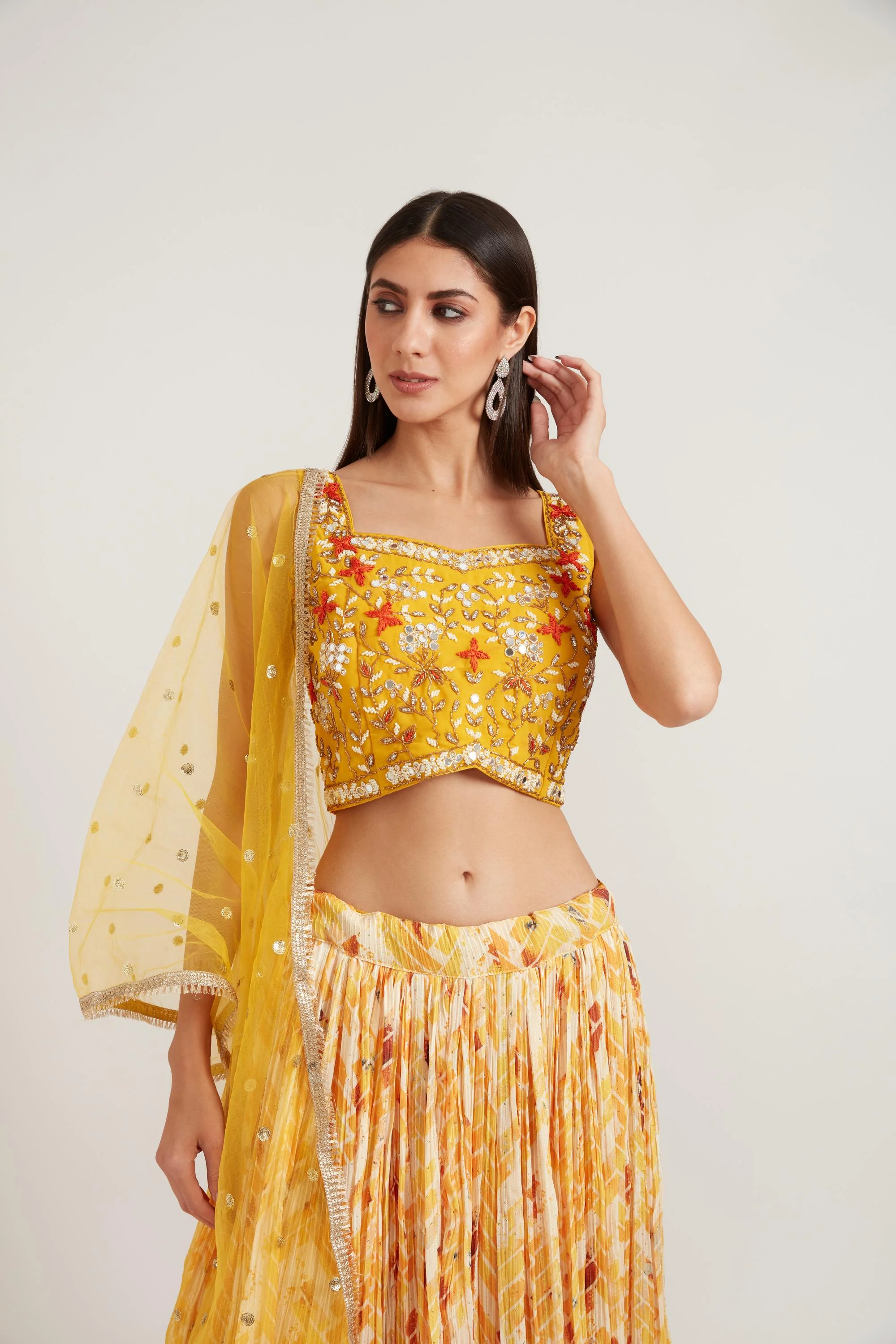 Neerus Yellow Color Georgette Fabric Ghagra Set - Image 3