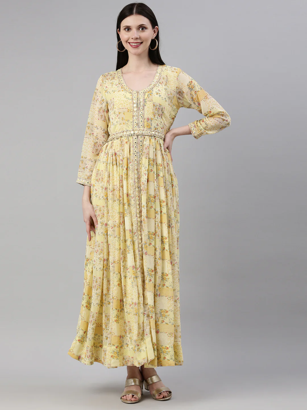 Neerus Yellow Color Georgette Fabric Gown - Image 10