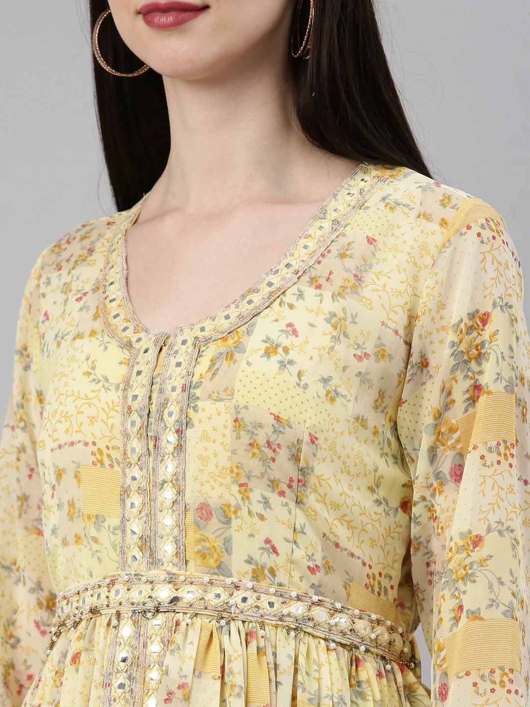 Neerus Yellow Color Georgette Fabric Gown - Image 9