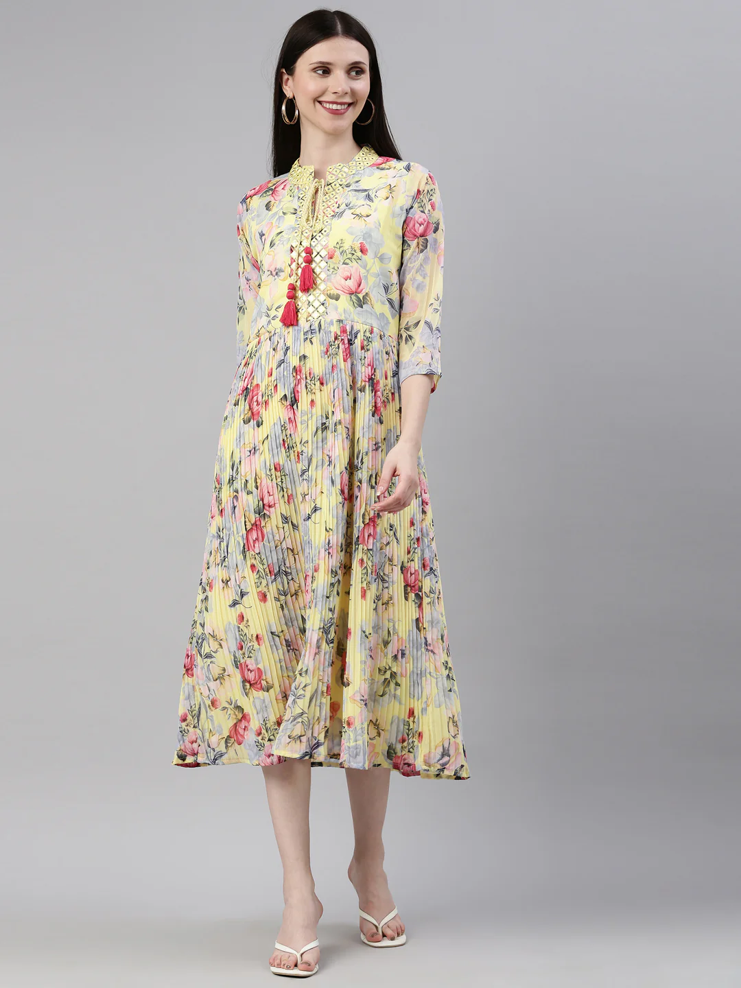 Neerus Yellow Color Georgette Fabric Kurta