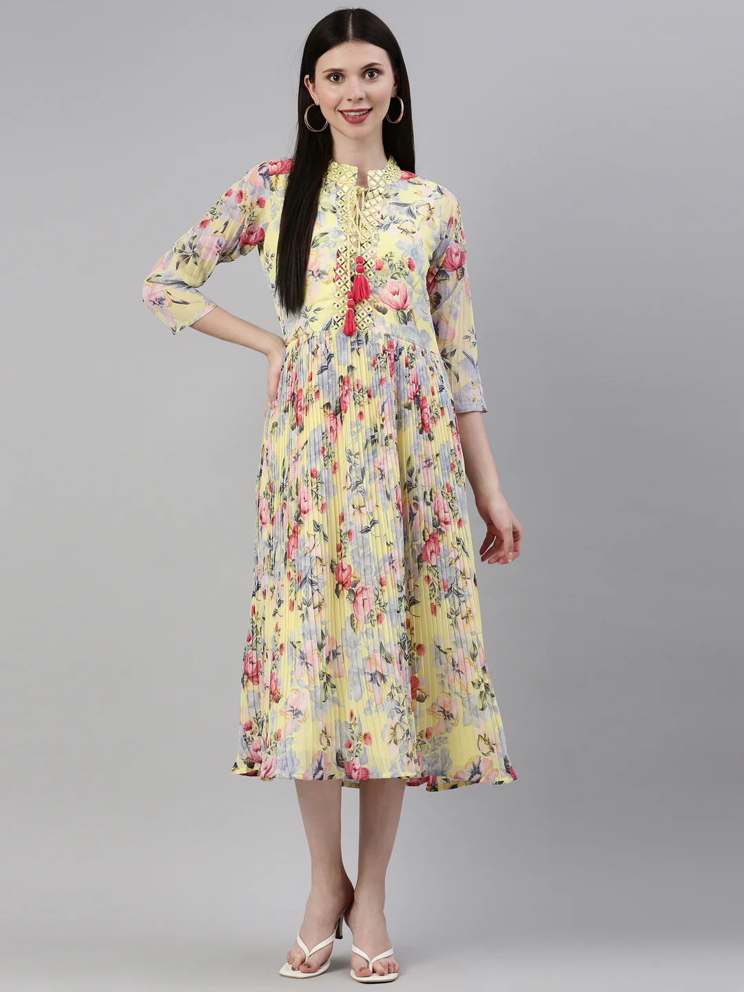 Neerus Yellow Color Georgette Fabric Kurta - Image 6