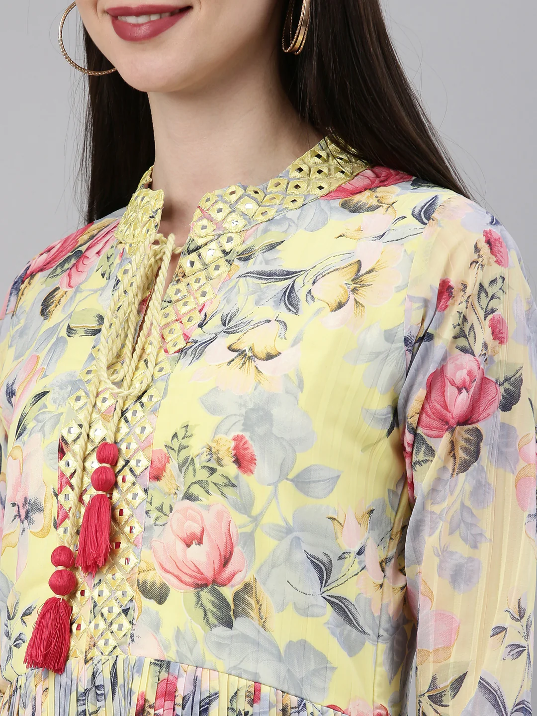 Neerus Yellow Color Georgette Fabric Kurta - Image 8