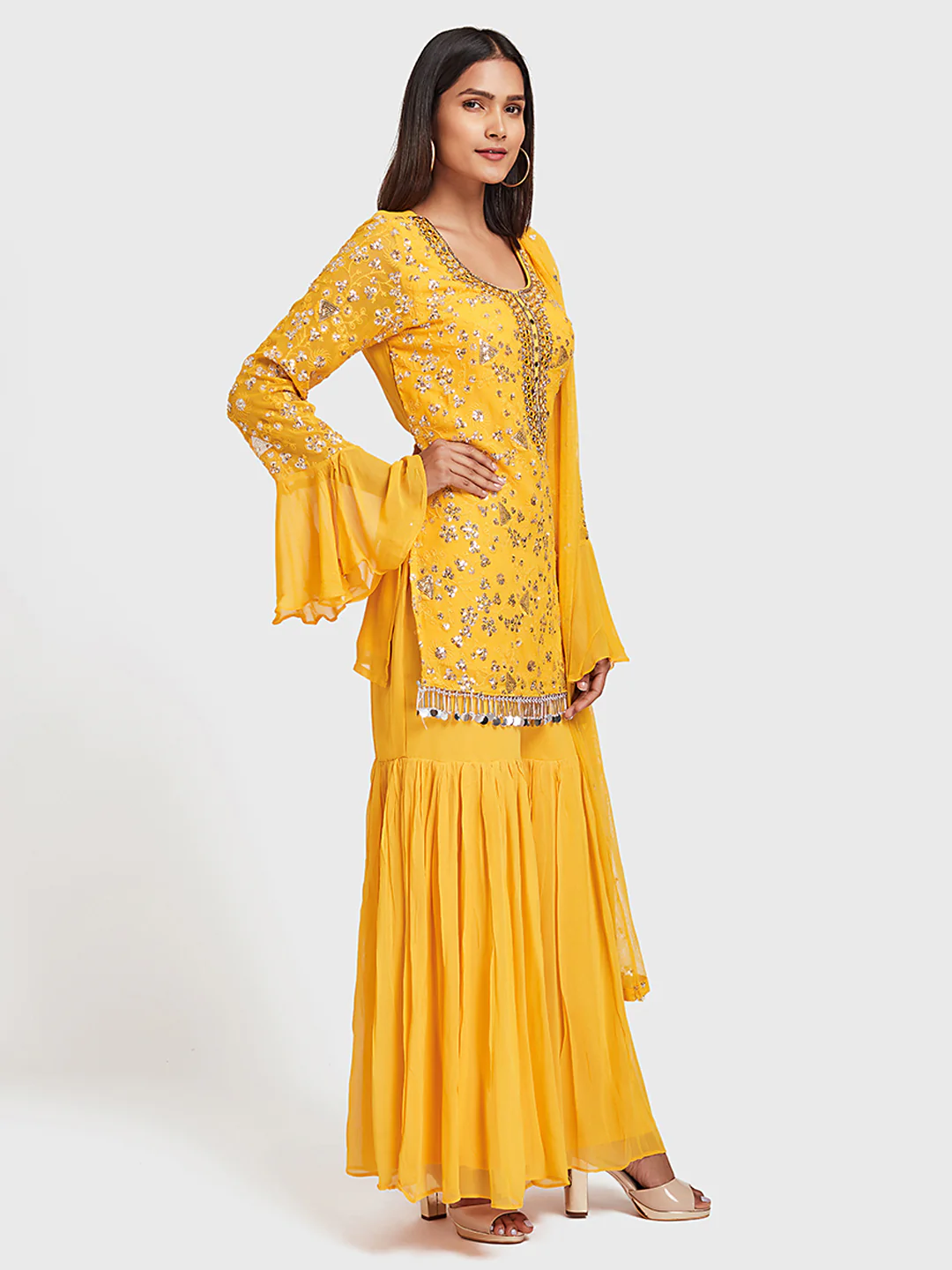 Neerus Yellow Color Georgette Fabric Suit-Gharara - Image 2